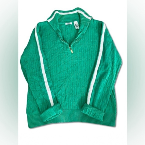 Liz & Co. 90’s Varsity Stripe Zip Knit Sweater Kelly Green Large Women’s - Picture 1 of 6